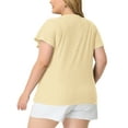 thumbnail image 3 of Unique Bargains Women's Plus Size V Neck Hollow Flare Short Sleeve Tops Tshirts 4X Yellow, 3 of 6
