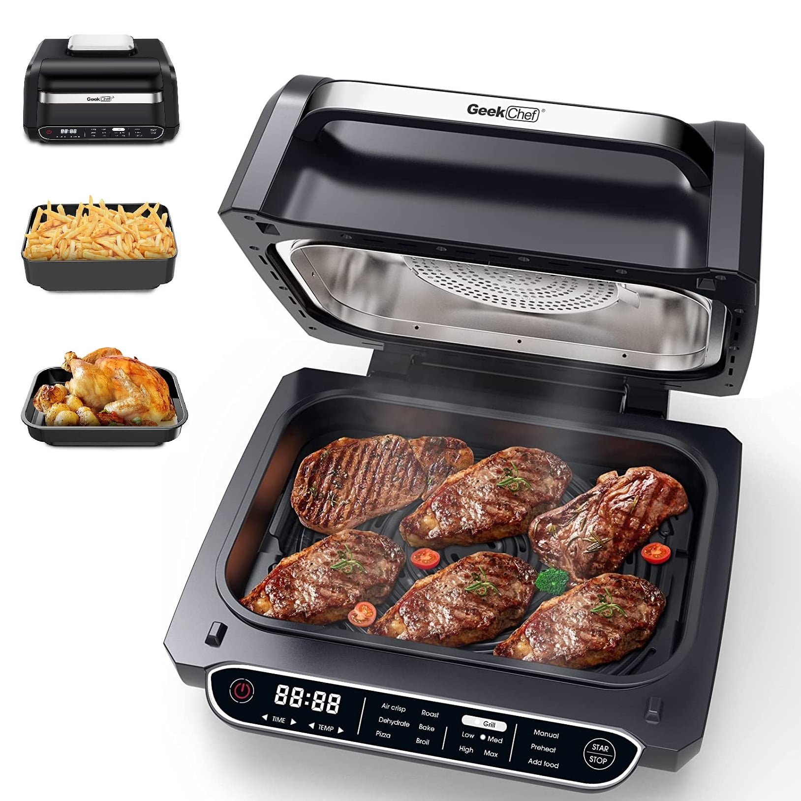 Dropship Geek Chef 7 In 1 Smokeless Electric Indoor Grill With Air Fry,  Roast, Bake, Portable