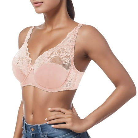 PEASKJP Women s Push Up Underwire Seamless Plunge Demi Padded T-Shirt Bra Nursing Bras  Pink 85D