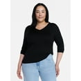 thumbnail image 2 of Time and Tru Women's Cotton V-Neck Tee with Long Sleeves, Sizes XS-XXXL, 2 of 6