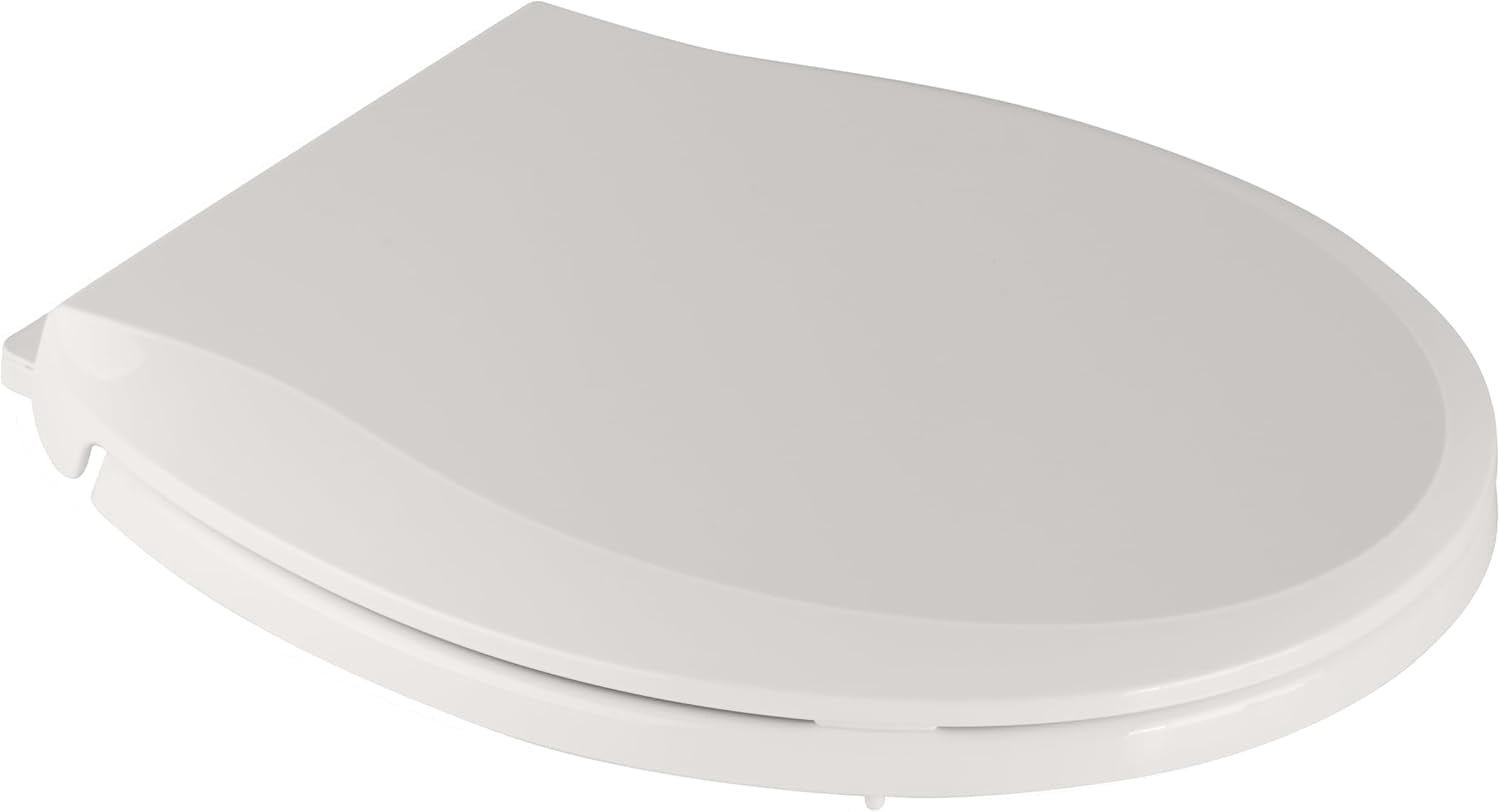 Durable Round Toilet Seat with Soft Close, Easy Install, Fits Most Round Toilets, White, Quiet Closure, Stain & Scratch Resistant (17", Biscuit)