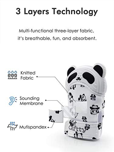 Baby Teething Mitten Panda Hand Teether Soothing Glove with Baby Toothbrush & Pacifier Clip Panda Teething Toy with Crinkle Sound Multi Textured Wearable Silicone Teether for Infants 0-9M