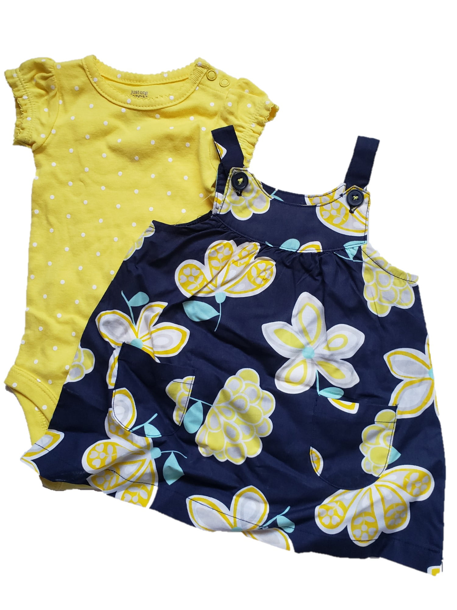 Carter's Infant Baby Girl Yellow Floral Summer Dress & Dotted Romper