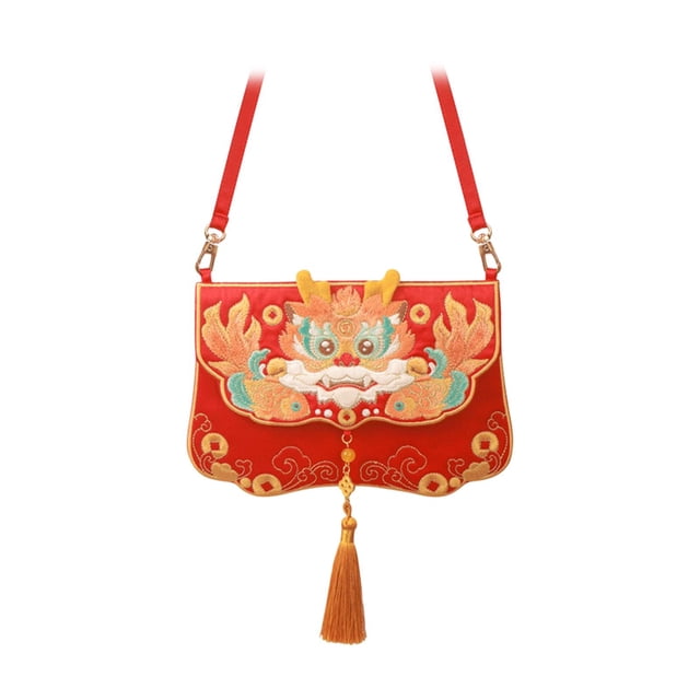 Bolso Hanfu bordado, bolso cruzado hecho a mano, bolso de hombro de viaje para festival, decoración del año del dragón chino para citas en casa y