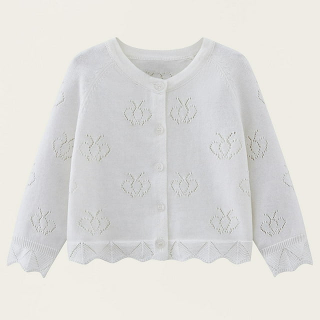 LOVZFMLL Cardigan pour Filles Cardigan pour Enfant Uni à Col Rond à Manches Longues Cardigan Tricoté Veste en Laine Décontractée et Confortable 5-6 Ans