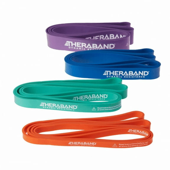 THERABAND High Resistance Bands Set of 4, Light to Extra-Heavy Elastic Super Bands for Full Body Workouts, Physical Therapy, Strength Training, Durable 41” Loop Exercise Bands, 15-50 lbs Resistance