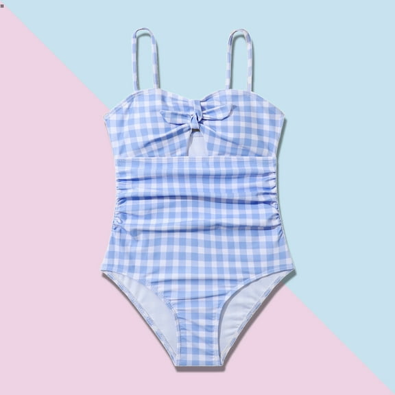 Girls One Piece Bathing Suits Teen Girls Swimsuits Cute Plaid Printed Toddler Girl Bathing Suit11-12 Years