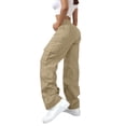 thumbnail image 6 of TEAJOPSUU Women's Twill Cargo Pants Wide Leg Elastic High Waisted Pants with Pockets Casual Tummy Control Trousers for Outdoor Hiking Travel Everyday A-Khaki, 6 of 9