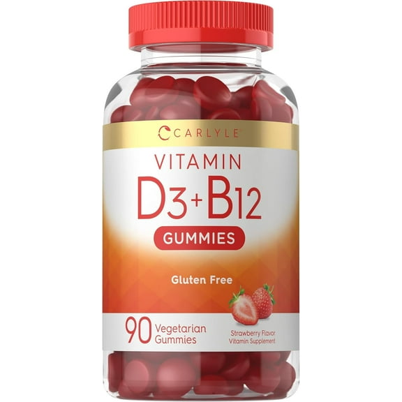 Vitamin D3   B12 Complex | 90 Vegetarian Gummies | Strawberry Flavor | by Carlyle