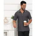 thumbnail image 5 of QPNGRP Men's Zipper Polo Shirts Short Sleeve Moisture Wicking Dry Fit Striped Casual Golf Shirts for Men Gray L, 5 of 6