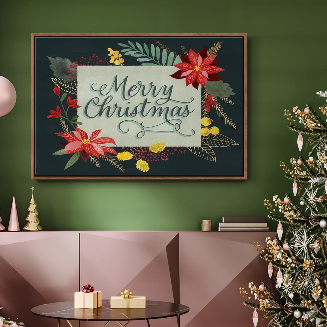 Bright Christmas Night I - Framed Gallery Wrapped Holiday Canvas - 17 x 25 - Rosewood Frame