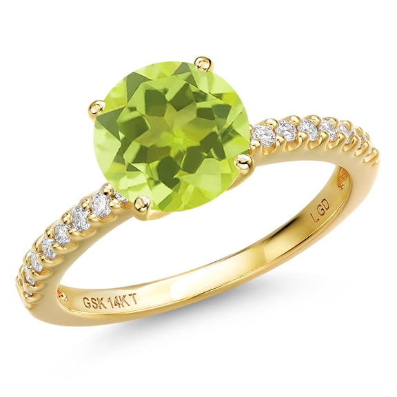 Gem Stone King 14K Yellow Gold Yellow Lemon Quartz and Lab Grown Diamond Engagement Ring for Women | 2.76 Cttw | Round 9MM | Gemstone Birthstone | Size 7