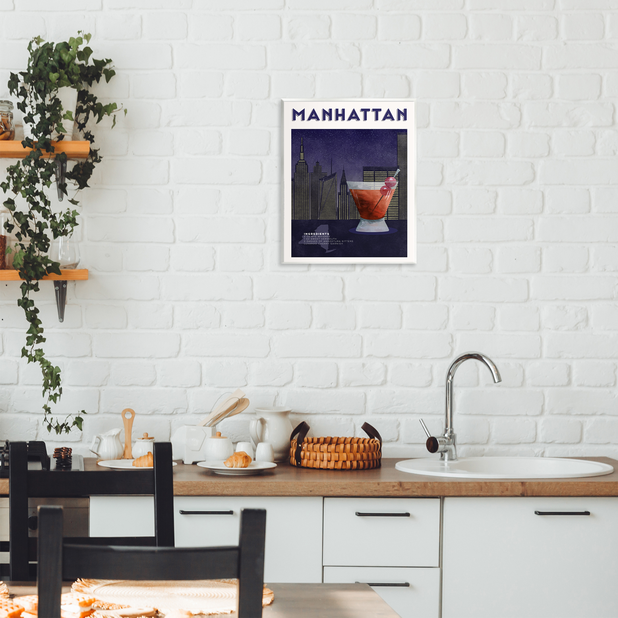 Retro Manhattan Cocktail Cityscape Wall Plaque Art, design by Brett Blumenthal