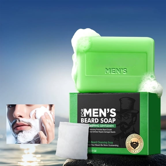 Beard Cleansing Soap for Men - Natural Handmade Beard Wash 100g, Thick Lathering Facial Hair Shampoo Bar for Dry Coarse Beards, Hydrating Grooming Soap for Goatee Mustache Sideburns