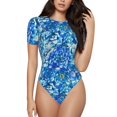 thumbnail image 2 of Fotbe Vibrant Blue Floral Women's Crew Neck Short Sleeves Bodysuit Tops Round Neck Slim Sleeveless Soft Comfortable Basic-XX-Large, 2 of 7