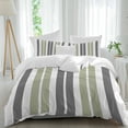 thumbnail image 2 of Sage Green Grey Striped Bedding 3 Piece Duvet Cover Set Queen Size, Gray Modern Abstract Art Soft Microfiber Comforter Cover with Zipper Closure & Pillowcases, Wrinkle & FadeResistant Quilt Cover, 2 of 9