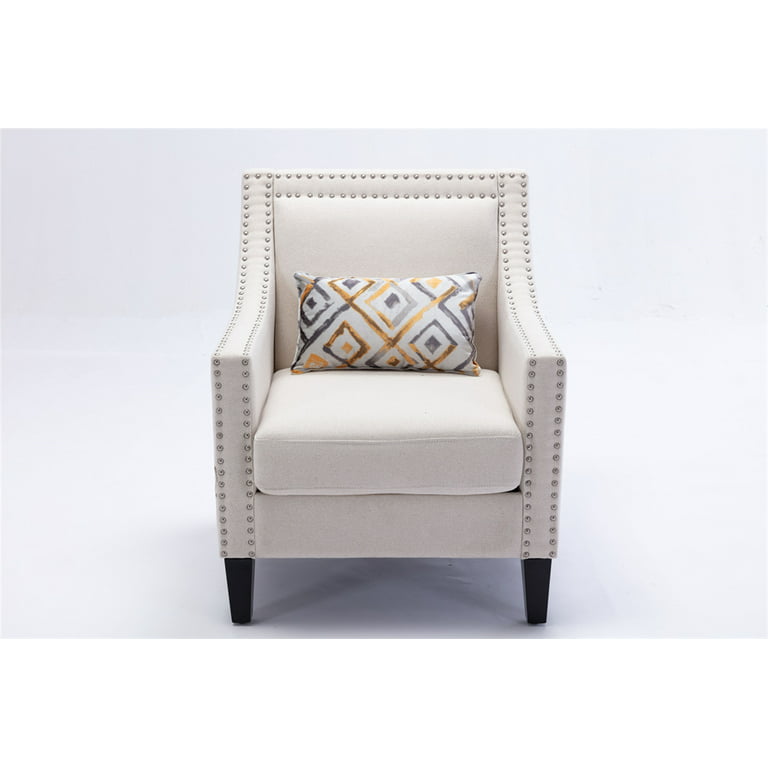 SLEERWAY Accent Chair with Small Pillow, Mid Century Armchair with  Decorative Nailheads and Solid Wooden Legs, Modern Chairs for Living Room  and