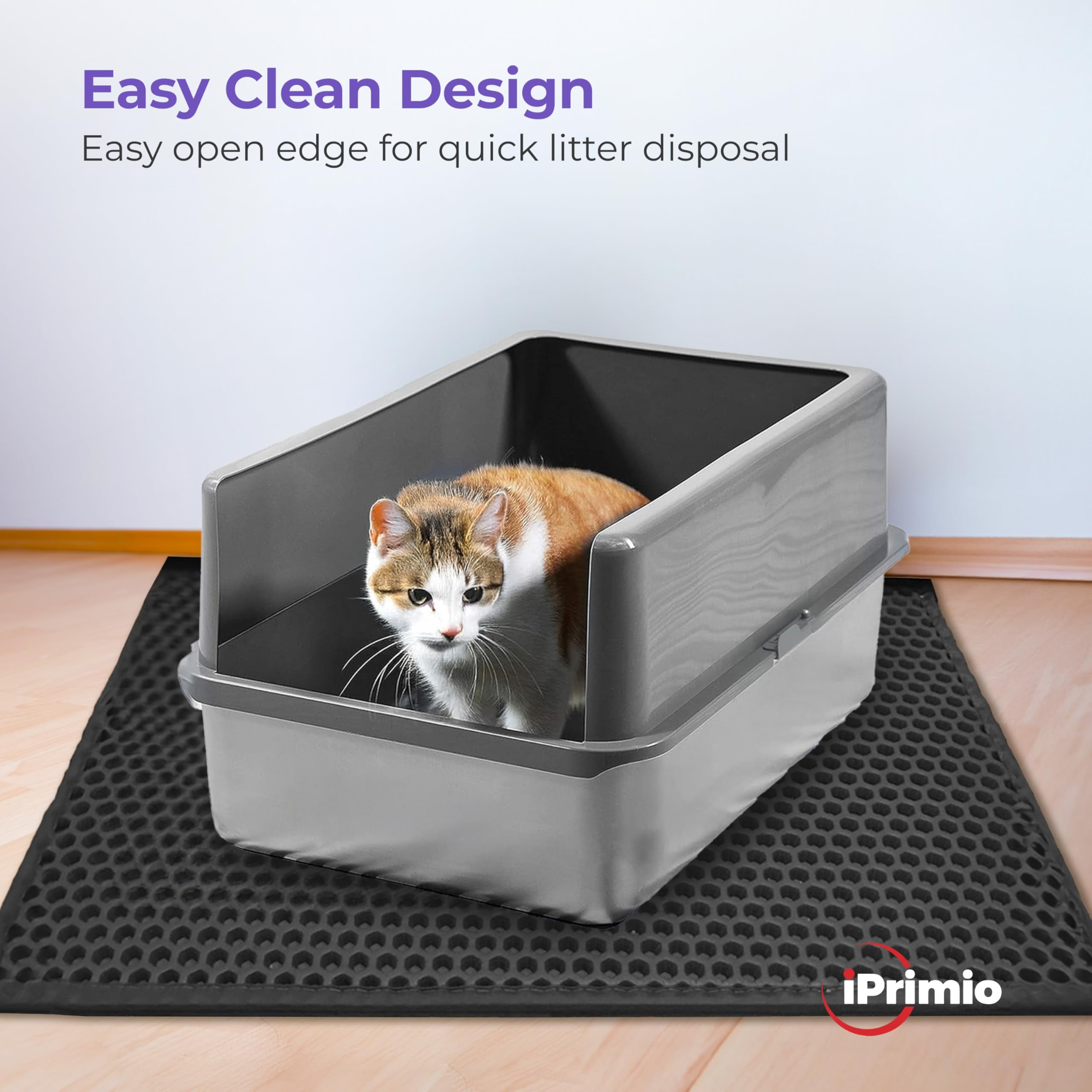 iPrimio Large Cat Litter Trapper Mat with Exclusive Urine/Waterproof Layer - Cat Litter Mat - Larger Holes with Urine Puppy Pad Option for Messy Cats - Soft on Paws and Light - 30" x 23" (Black Color