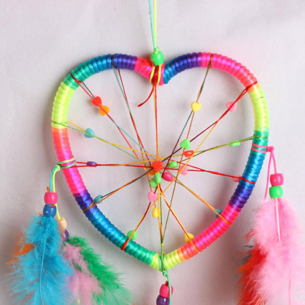 Rainbow Heart Shape Feather Dream Catchers Holy Night Bad Dreamcatchers 