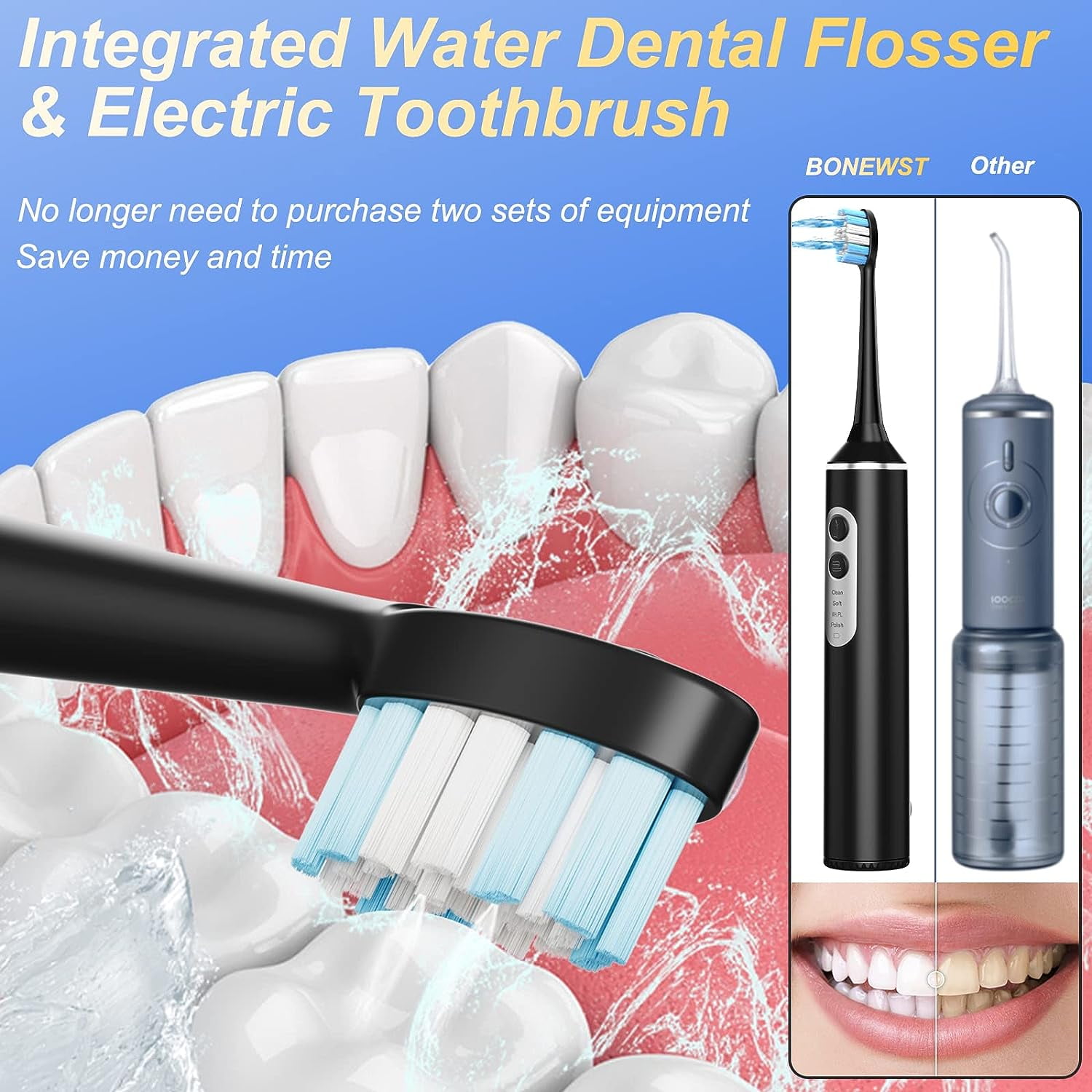 3 in 1 Electric Toothbrush with Water Flosser, Electric Toothbrush & Water Flosser Combo, Teeth Irrigator Cleaning Kit with 4 Modes, Portable Electric Toothbrush for Travel Home