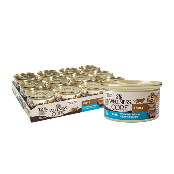 Wellness CORE Pate Adult Wet Cat Food, Natural, Protein-Rich, Grain Free, 3 Ounce, 12 Pack (Whitefish, Salmon & Herring)