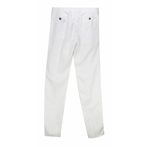 PT Torino Men's White Slim Fit Cotton and Linen Trousers Pants