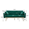 thumbnail image 4 of Convertible Sofa Sleeper with 2 Pillows, Accent Velvet Sofa Upholstered Couch Loveseat with Adjustable Backrest and Golden Metal Legs, Futon Sofa Bed with Square Arm for Living Room, Green, 4 of 7