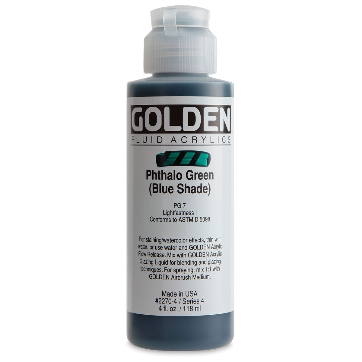 Golden Fluid Acrylic Paint, 4 Oz, Phthalo Green/Blue Shade
