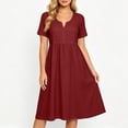 thumbnail image 2 of Summer Womens Dress Fashion Casual Solid Color V-Neck Short Sleeve Loose Knee-Length Midi Dress, 2 of 8
