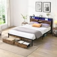thumbnail image 2 of ASINMAK King Bed Frame with 2 Drawers LED Lights, Ergonomic Upholstered Headboard with Charging Station, King Size Platform Bed Frame, Metal Slats Support, No Box Spring Needed, Easy Assembly - Gray, 2 of 10
