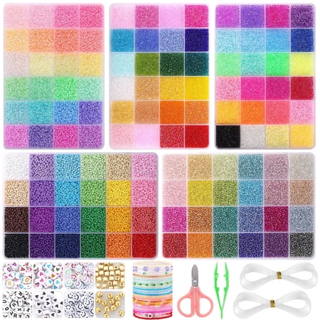 Funtopia Friendship Bracelet Making Kit, 120 Colors 61000 Pcs Tiny Beads for Necklace, Glass Seed Beads for Jewelry Making with Alphabet Letter Beads & Smiley Face Beads for DIY, Art and Craft, 2mm