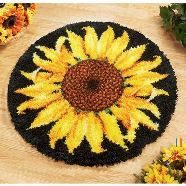 HAHDAXIA Latch Hook Rug Kit, Sunflower Pattern Printed Canvas DIY Rug Crochet Yarn Kits, Embroidery Decoration 20.4" X 20.4" (52 * 52cm)