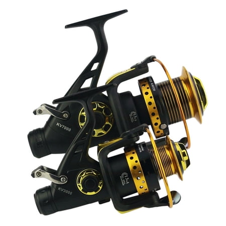 P-KV Spinning Fishing Reel Front Rear Double Brake 5.5:1 Super Strong Dual High Low Speed Carp Lure Reel Feeder Wheel