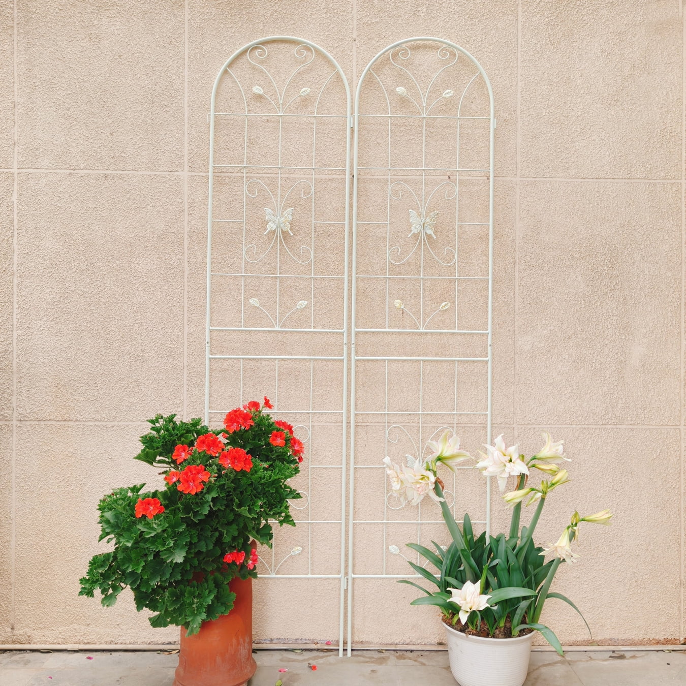 4 Pack 86.7" Tall Metal Garden Trellis for Climbing Plants, Rustproof Powder Coated Outdoor Plant Support with Decorative Leaf and Bird Design, Cream White, Flower Trellis for Roses, Ivy, Cucumbers