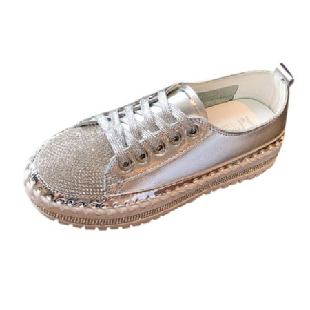 Sexlip Women s Rhinestone Glitter Lace-Up Platform Loafers Casual Flat Heel Slip-On Shoes Crystal-Embellished Round Toe Fashion for Outdoor Silver 40