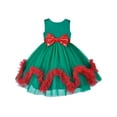 thumbnail image 1 of Robe Fille Noël Vacances Ourlet Ondulé Vert Fête du Nouvel An 5 Ans, 1 of 7