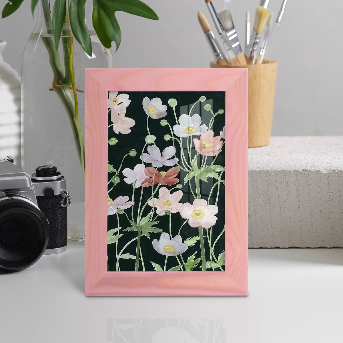 Anemone Dance II -Framed Print w/glass-Sunset Pink