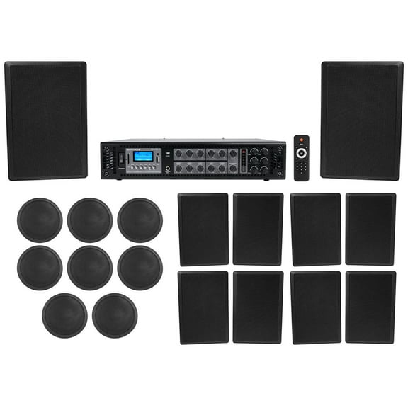Rockville 6-Zone Amp 8) 6" Black Ceiling 10) Wall Restaurant/Bar/Cafe Speakers