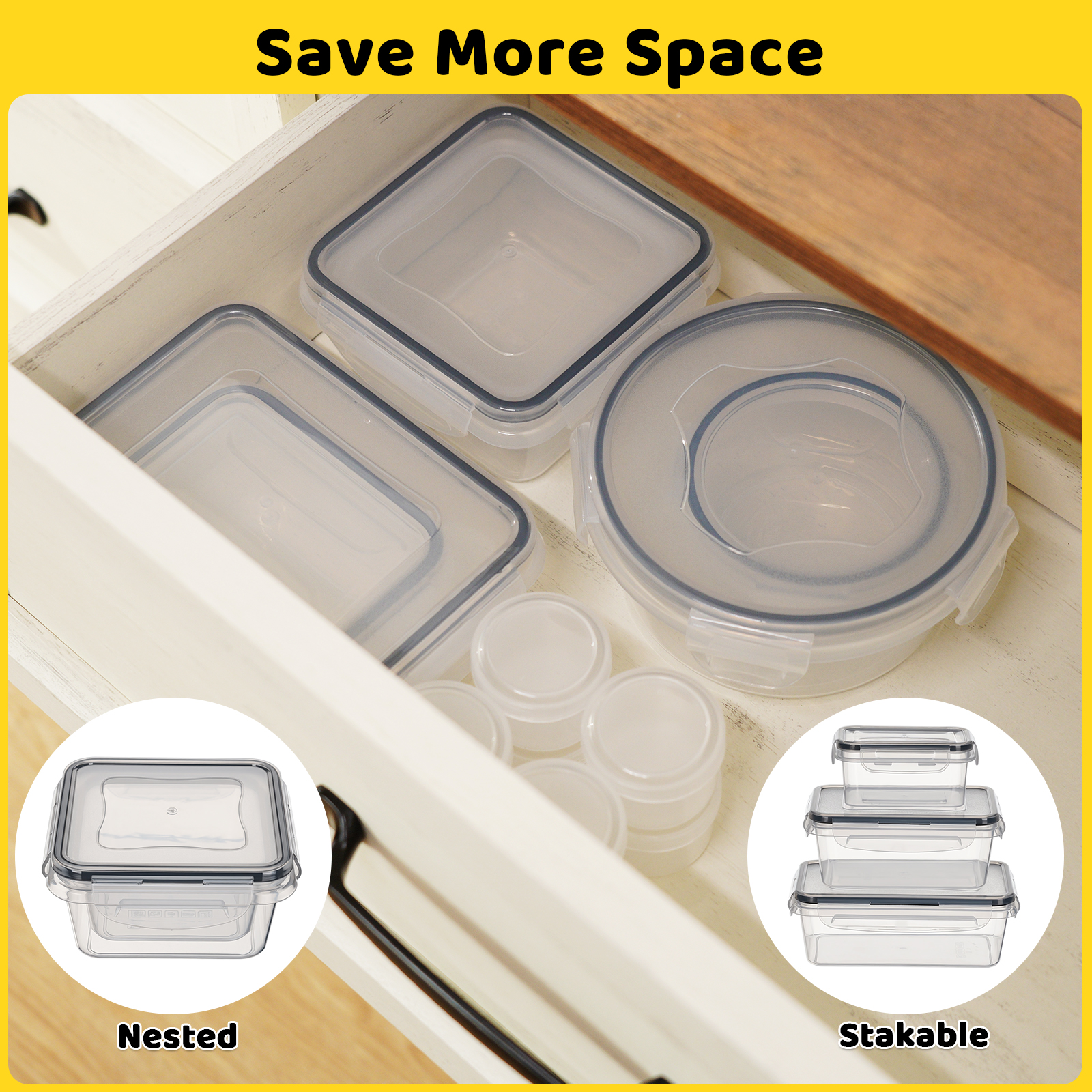 HONEIER 24 Pcs Food Storage Containers with Lids, Airtight & Leakproof Kitchen Storage Containers Set, BPA Free, Leak-Proof with Labels & Marker Pen