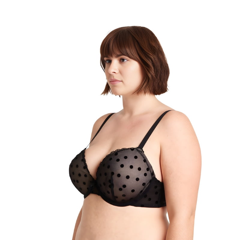 Curve Muse Women's Plus Size Push Up Add 1 and a half Cup Underwire Mesh Bra -2PK-BLACK,YELLOW-32B