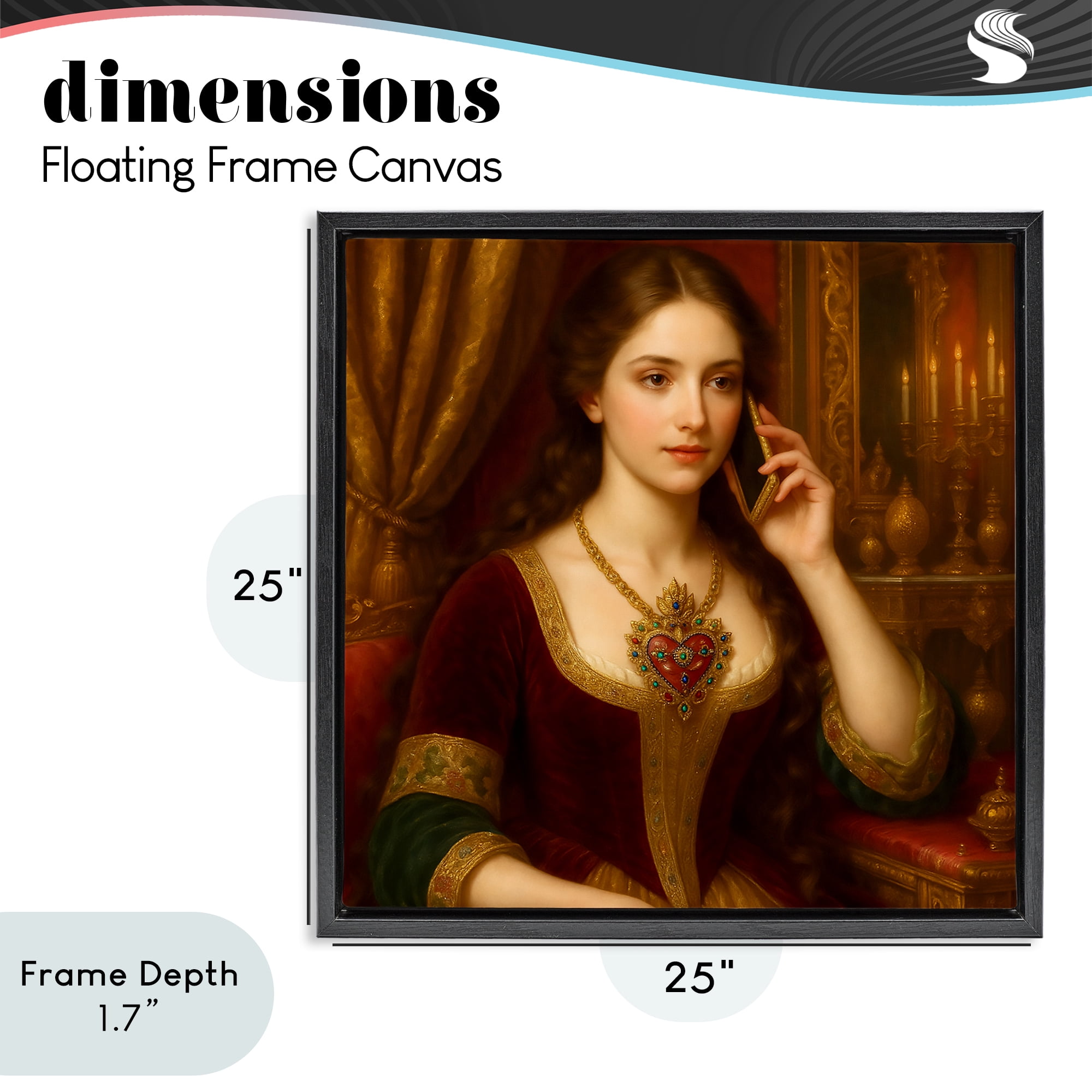 Stupell Industries Rococo Woman with Cell Phone Black Framed Floater Canvas Wall Art, design by Grotto Studios