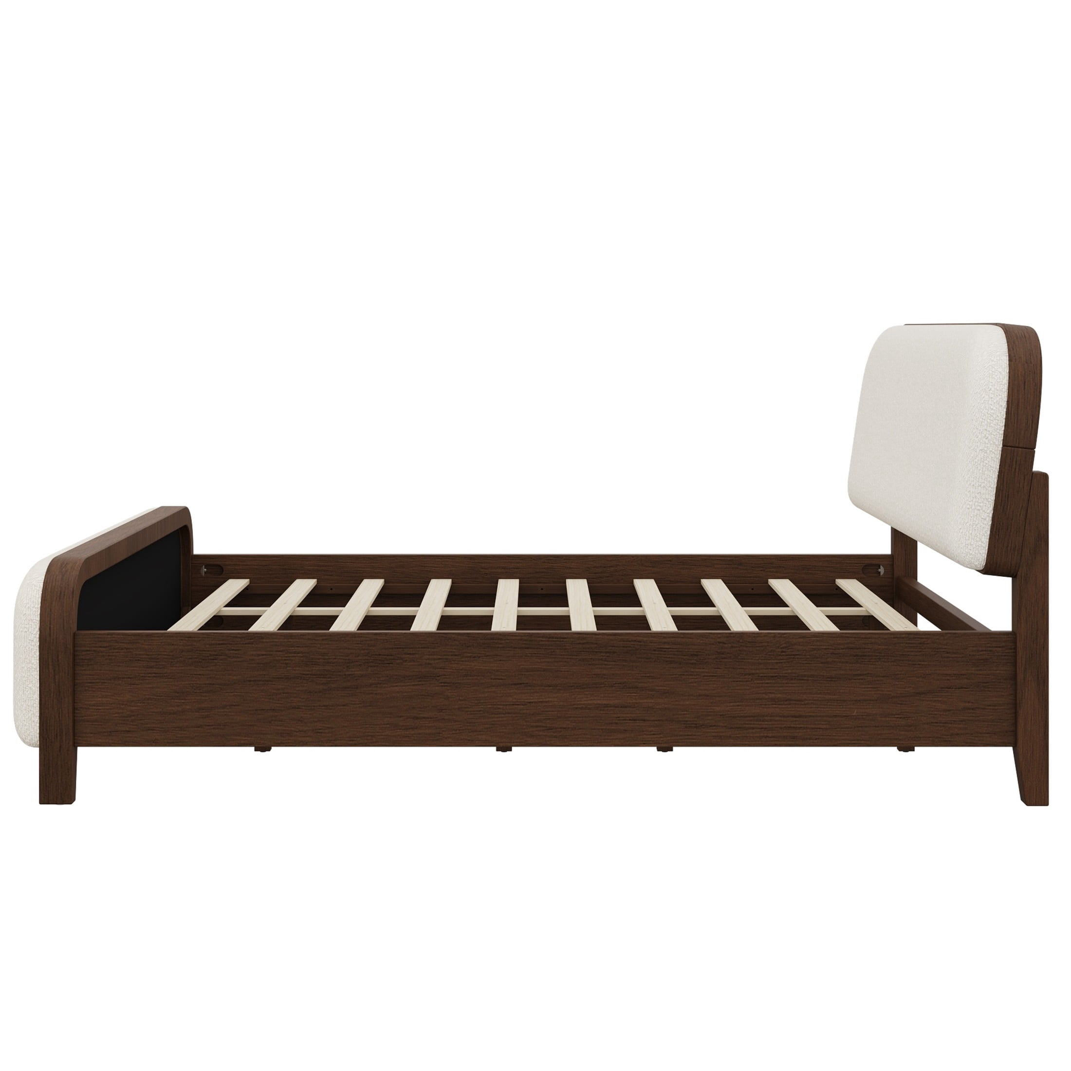 Christopher Knight Home King Upholstered Platform Bed Frame, Rounded Headboard & Footboard, Brown+Off White