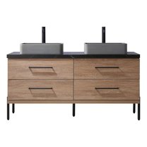 Trento 60" Double Sink Bath Vanity in North American Oak w/ Black Sintered Stone