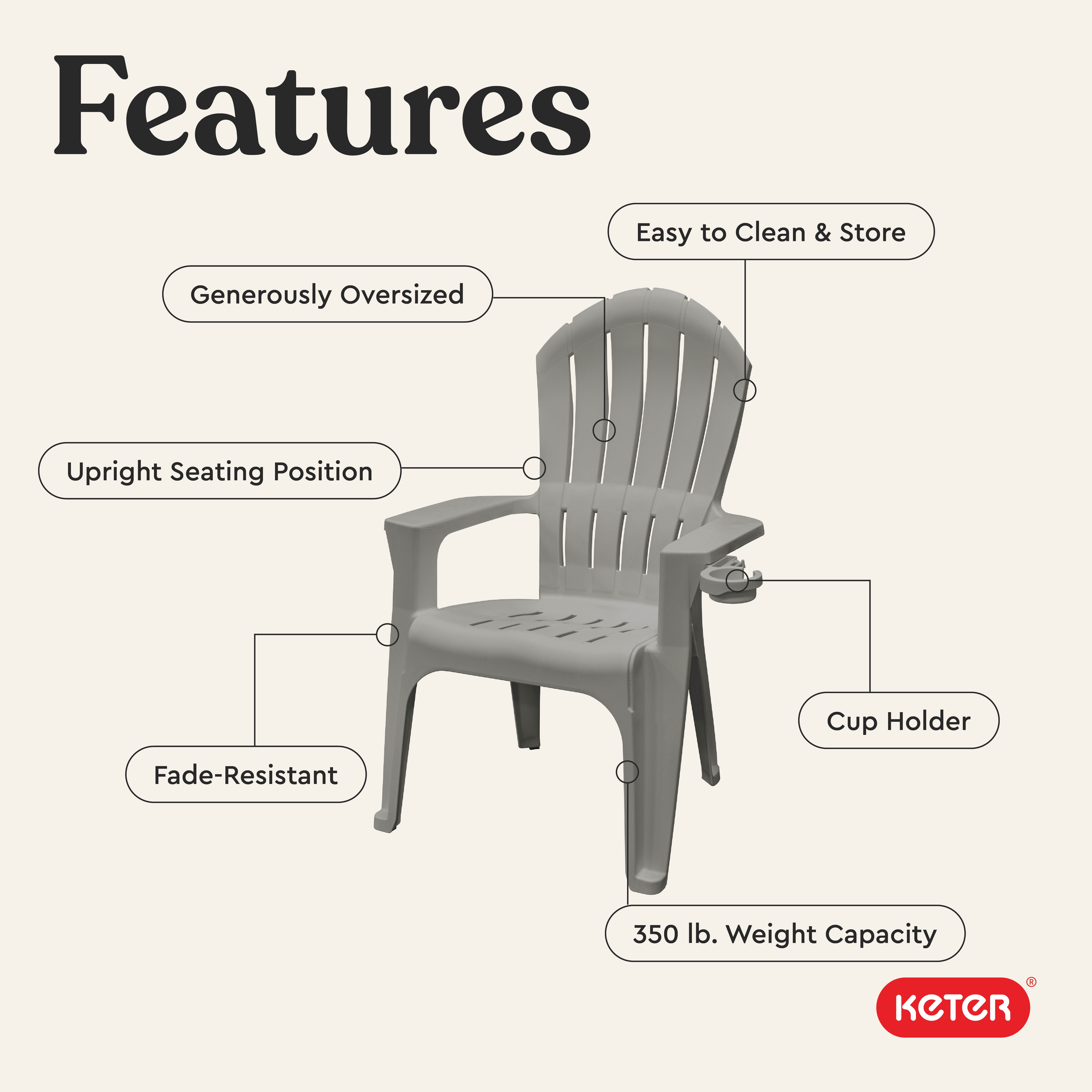 (2 pack) Adams Big Easy Resin Adirondack Chair For Indoor and Outdoor Weather Resistant Ideal for Pool, Deck, Backyard, Garden, Gray 242209