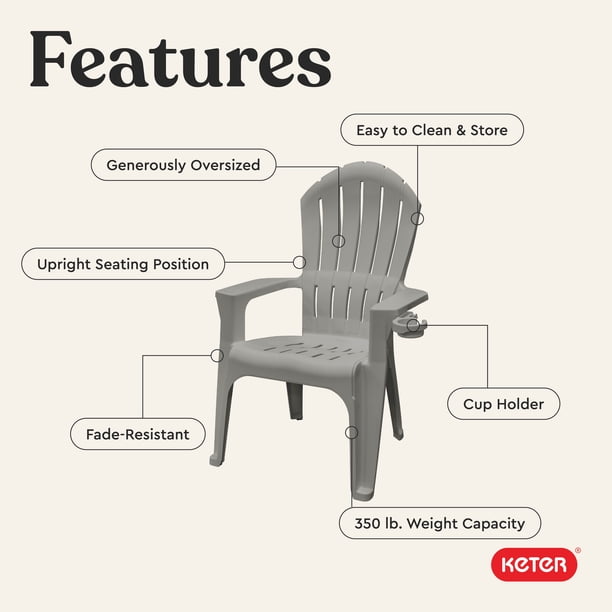 Adams Big Easy Resin Adirondack Chair for Resort Patio, Gray
