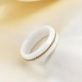 thumbnail image 3 of PAMTIER Unisex Ceramic Personality Simple Hip Hop Domed Style 6mm Stainless Steel Gold Twist Chain Inlay Ring Couple Wedding Band White Size 10, 3 of 6