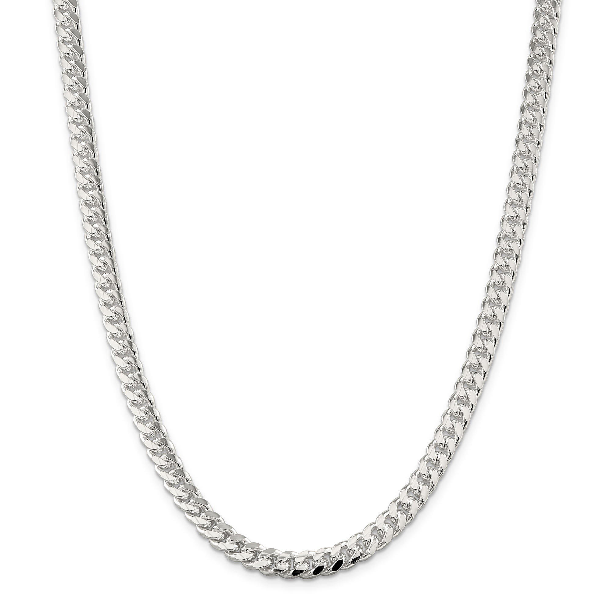 925 Sterling Silver 7mm Domed Side Link Curb Chain Necklace 22 Inch