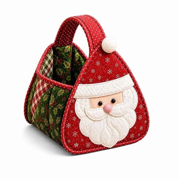 Christmas Character Quilted Carry Basket, DIY Fabric Storage Basket with Soft Handles, Foldable Holiday Gift Organizer, Christmas Decor, Santa