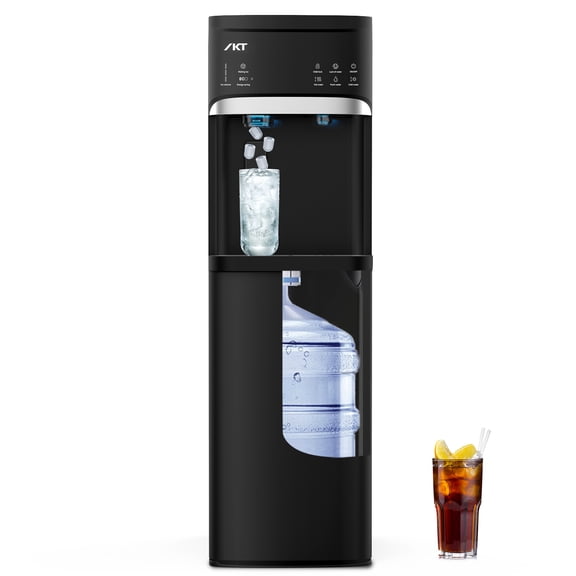 IKT Self Cleaning Water Dispenser with Ice Maker, Bottom Load, Fits 3-5 Gallon, 22lbs Ice/24H, Hot/Room/Cold, Child Lock,Black
