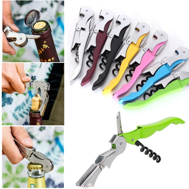 Opener Tool Double Hinge Wine Corkscrew Key Bottle Cutter Double Hinge Design Multi-Functional Metal Cap Soft-Touch Velvet Feel Handle Portable For Bartenders